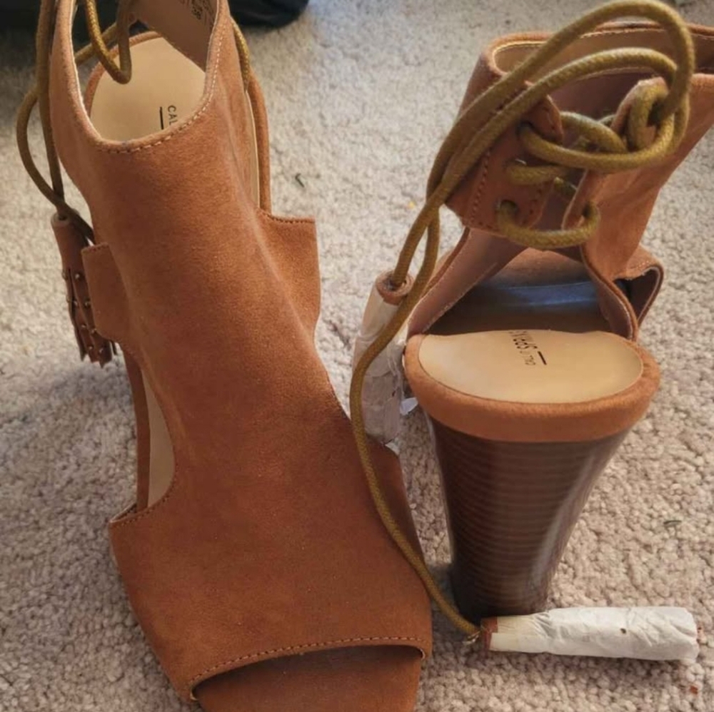 Aldo Tan Heeled Sandals with Suede Finish